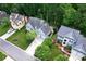 Aerial view showcasing the property's landscaping, proximity to lush greenery, and neighborhood layout at 6425 High Creek Ct, Charlotte, NC 28277