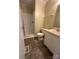 Small bathroom featuring a walk-in shower, linoleum flooring, and a vanity at 8000 Tiburon Cir, Charlotte, NC 28215