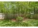 Wooded backyard featuring a wood fence and mature trees at 9707 Enid Ln, Matthews, NC 28105