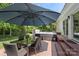 Outdoor patio area with hot tub, seating, and shade umbrella, offering relaxation at 1004 Berwick Ct, Waxhaw, NC 28173