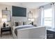 A bedroom with a large window for natural light with a navy blue accent wall at 12017 Grinstead Ln # 301, Charlotte, NC 28278