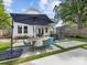 Inviting backyard with dining area, modern patio, hot tub, and shade umbrella at 1614 Brook Rd, Charlotte, NC 28205