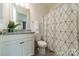 Clean bathroom featuring a shower with a modern curtain, vanity, and tiled floor at 2164 Hanging Rock Rd, Fort Mill, SC 29715