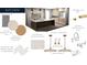 Kitchen rendering featuring aged brass hardware, calacatta valentin countertop, and passion blanco backsplash at 3030 Brookridge Ln, Charlotte, NC 28211