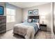 Comfortable bedroom with gray walls, blue accents, carpet flooring, and a window with a view at 5224 Mccallum Meadows Dr, Charlotte, NC 28216