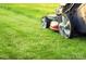 Close-up of a lawn mower cutting fresh, green grass, illustrating lawn maintenance at 5224 Mccallum Meadows Dr, Charlotte, NC 28216