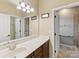 Bathroom with a vanity with lots of counter space and a doorway to the shower at 7325 Forrest Rader Dr, Mint Hill, NC 28227