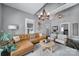 Open living room features a vaulted ceiling, modern chandelier, and inviting furniture at 1517 Parkwood Ave, Charlotte, NC 28205