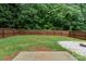 Spacious backyard with a wooden fence, a stone fire pit area, and some grass at 1620 Crandon Dr, Charlotte, NC 28216