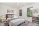 Comfortable bedroom with a bed, a soft rug, two bright windows, and decorative artwork at 1620 Crandon Dr, Charlotte, NC 28216