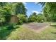 Backyard with basketball court, storage shed, and mature landscaping at 3624 Delgany Dr, Charlotte, NC 28215