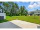 Backyard with a concrete patio with newly planted grass and trees at 4254 Black Ct # 231, Harrisburg, NC 28075
