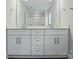 Bathroom featuring a double sink vanity with white cabinets and dark hardware at 4254 Black Ct # 231, Harrisburg, NC 28075