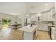 Bright, open kitchen with an island, modern appliances, and a view of the dining area and outdoor space at 205 Coxe Ave, Charlotte, NC 28208