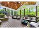 Relaxing deck with vaulted wood ceiling, stylish seating, and views of lush greenery at 3329 Winnipeg Cir, Charlotte, NC 28210