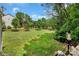 An overhead view of a spacious backyard area with surrounding mature trees at 10508 Madison Park Dr, Charlotte, NC 28269