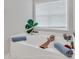 Relaxing bathtub area with natural light, stylish décor, and a window at 10508 Madison Park Dr, Charlotte, NC 28269