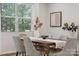 A dining area featuring a wooden table, six chairs, large window and modern decor at 145 Marron Dr, Indian Trail, NC 28079