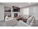 Comfortable living room featuring a fireplace with mounted TV and modern white furniture at 1847 J Julian Ln # A, Charlotte, NC 28208