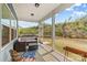 Relaxing screened-in patio with comfortable seating, a floral rug, and a view of the lush backyard at 194 Canada Dr, Statesville, NC 28677