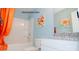 Modern bathroom features a shower and a granite-topped vanity at 201 Giant Oak Ave, Statesville, NC 28677