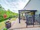 This backyard features a covered patio with stylish outdoor furniture and a cozy fire pit for entertaining at 2037 Christopher Wood Ct, Indian Land, SC 29707