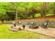 A serene backyard oasis featuring a stone fire pit and lush landscaping for outdoor enjoyment at 2235 Legacy Oak Dr, Waxhaw, NC 28173
