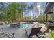 Stunning backyard pool area surrounded by lush greenery and a cozy lounge area at 425 W North Corner Rd, Lancaster, SC 29720