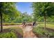 Scenic community fire pit area with stone pathway, landscaping, and seating, perfect for gatherings at 528 Rock Skip Way, Fort Mill, SC 29708