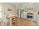 Modern kitchen featuring stainless steel appliances, gray cabinets, and a cozy breakfast table at 1026 Kirby Dr, Fort Mill, SC 29715