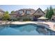 Resort-style backyard with a sparkling pool and expansive patio for outdoor entertaining at 1304 Lookout Cir, Waxhaw, NC 28173