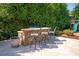 Outdoor kitchen features a stone base, bar seating, built-in grill, and mature privacy hedges at 1304 Lookout Cir, Waxhaw, NC 28173