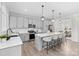Contemporary kitchen featuring gray cabinets, stainless steel appliances, and pendant lighting over an island with bar stools at 1308 Stone Marker Dr, Monroe, NC 28112