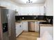 Modern kitchen design with stainless steel appliances, white cabinetry and a sleek black tile backsplash at 149 Glenwood Dr, Rock Hill, SC 29732