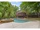Backyard featuring a private swimming pool with stone accents and lush landscaping, creating a serene outdoor oasis at 1806 Asbury Hall Ct, Charlotte, NC 28209