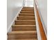 Carpeted stairway with wooden railing leads to the next level in this well-maintained home at 218 Water Oak Dr, Pineville, NC 28134