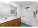 Bright bathroom featuring a double sink vanity, soaking tub, and decorative accents for a relaxing atmosphere at 406 Brentwood Cir, Kannapolis, NC 28081