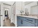 Modern bathroom with stylish vanity, granite countertop, sleek fixtures, and tile floors at 4290 Palm Dr, Denver, NC 28037