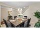 Dining area with hardwood floors and view of the staircase and a classic light fixture at 6041 Laurent Ave, Fort Mill, SC 29715