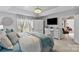 Bright main bedroom with an en-suite bathroom boasts a tray ceiling and neutral colored walls at 6713 Edwards Farm Ln, Monroe, NC 28110