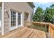 Wooden deck with railings overlooking a green backyard, accessible through glass doors at 1218 Faversham Ln, Rock Hill, SC 29730