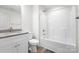 Bathroom featuring granite counters, white cabinetry, and a shower with tub at 2123 Gemway Dr, Charlotte, NC 28216