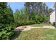 Beautiful backyard with a fire pit area surrounded by lush landscaping, great for outdoor gatherings at 2214 Laurens Dr, Concord, NC 28027