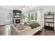 Comfortable living room featuring a fireplace, large windows, and cozy seating at 2214 Laurens Dr, Concord, NC 28027