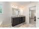 Bathroom featuring double sinks, granite countertops, and a separate shower and tub at 6040 Fazio Ct, Harrisburg, NC 28075
