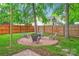 Outdoor fire pit area surrounded by wood fence with backyard string lights for ambiance at 7328 Starvalley Dr, Charlotte, NC 28210