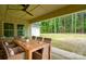 Covered patio with dining table, surrounded by lush greenery and natural light at 108 Woodwinds St, Locust, NC 28097