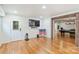 Spacious game room with a pool table, doorway with brick accents, and a door to the outside at 3009 Brooks Mill Ln, Wingate, NC 28174