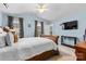 A beautiful bedroom with blue walls, large windows, and ceiling fan at 3030 Priory Ridge Dr, Fort Mill, SC 29707
