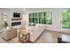 Bright living room with fireplace, large windows, wood floors, and modern furniture at 3538 Saker Ln, Charlotte, NC 28211